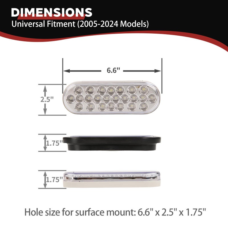 NEW SUN 6 Inch Oval LED Trailer Lights - 21 LED Ultra Bright Tail Light Kit with Surface Mount Grommets, Watertight 3-Prong Plug Reverse IP 67 Waterproof Light Clear Lens for RV, Truck, Jeep, 2 Pcs - Image 2